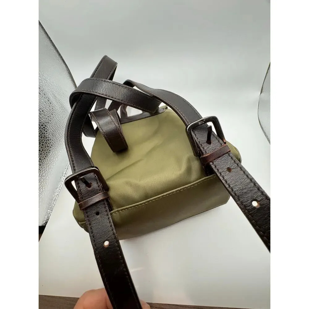Vintage Ralph Lauren Green Nylon Women’s Backpack Leather Handles - Picture 7 of 13